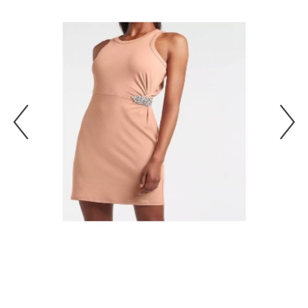 Nwt express brooch side sleeveless t-shirt dress rhinestone embellished XL peach - Picture 9 of 9